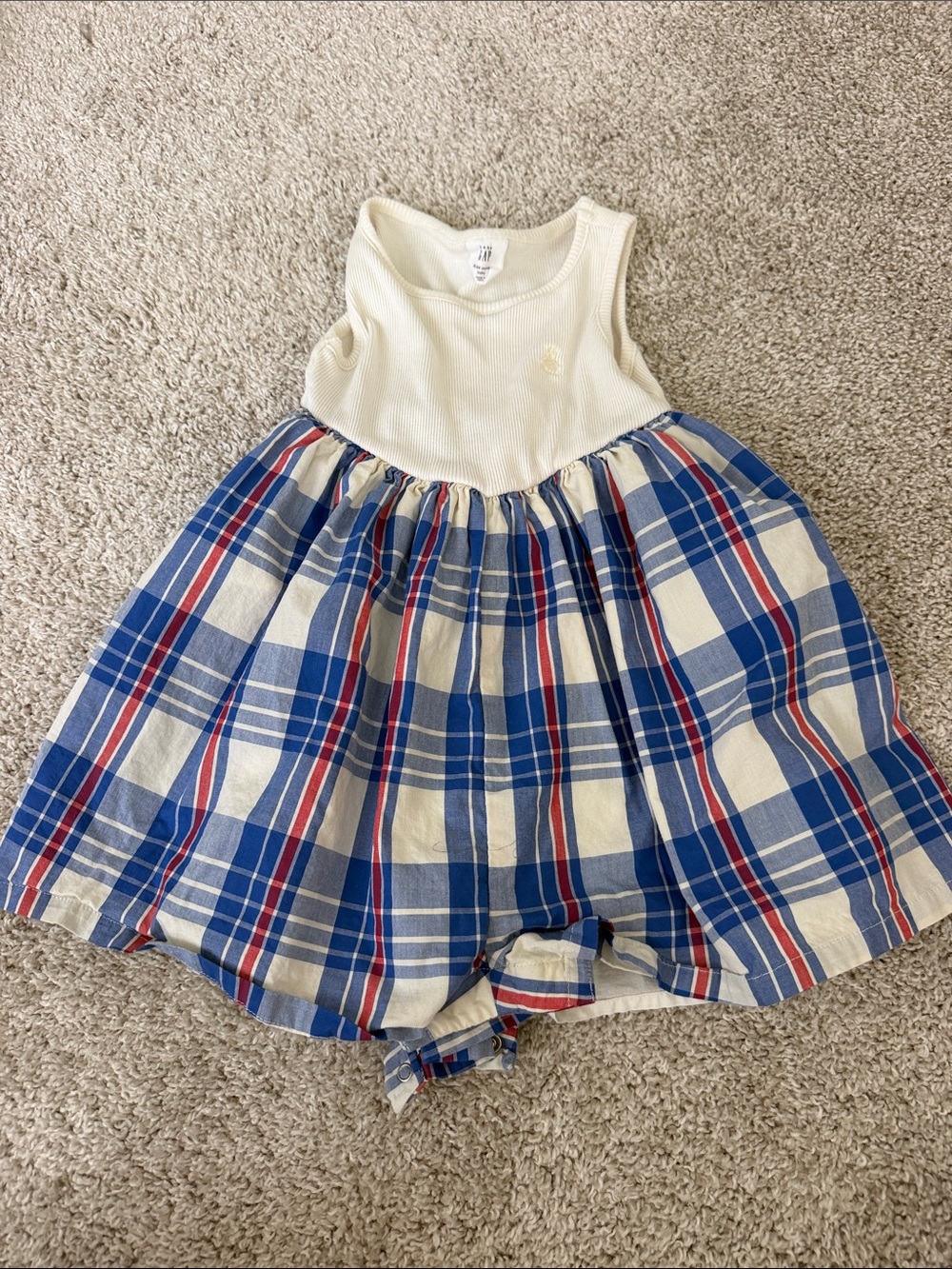 Toddler Plaid Skirted Romper - Cream & Blue
